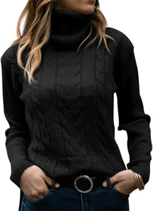 Mujer Cable-de Punto de Cuello Alto Jersey Manga Larga