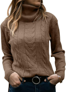 Mujer Cable-de Punto de Cuello Alto Jersey Manga Larga