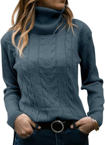 Mujer Cable-de Punto de Cuello Alto Jersey Manga Larga