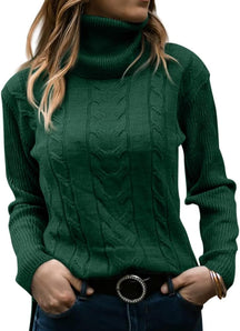 Mujer Cable-de Punto de Cuello Alto Jersey Manga Larga