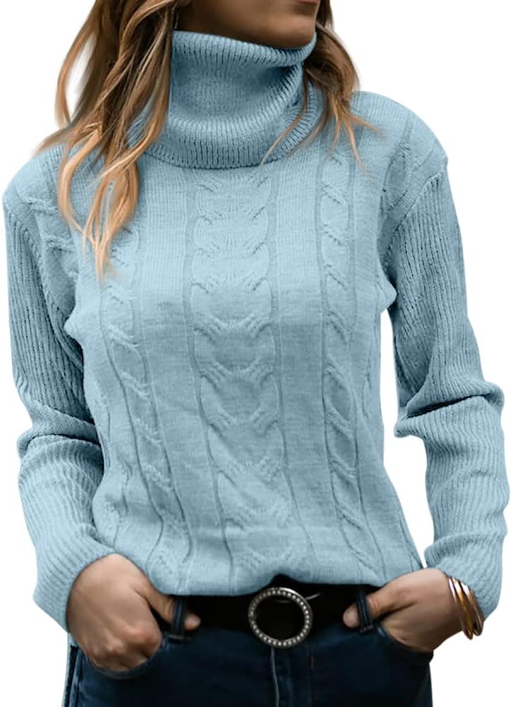 Mujer Cable-de Punto de Cuello Alto Jersey Manga Larga