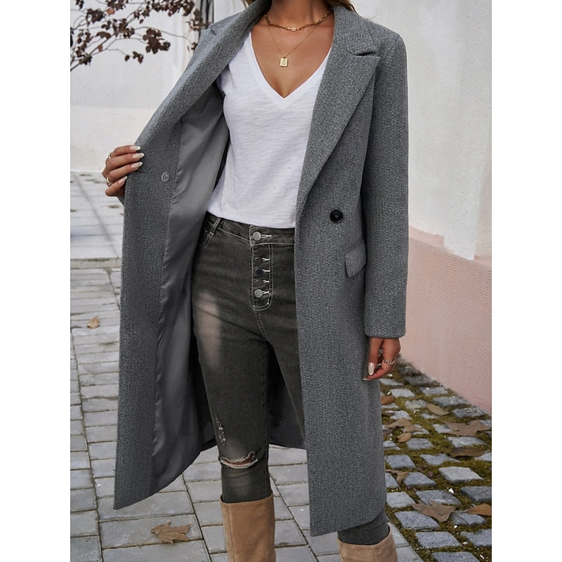 Mujer Largo Tailored Abrigo con Turndown cuello