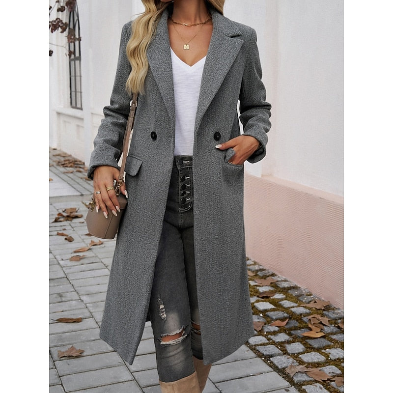 Mujer Largo Tailored Abrigo con Turndown cuello